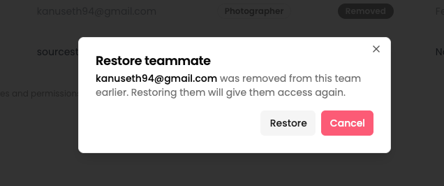 restore teammate access